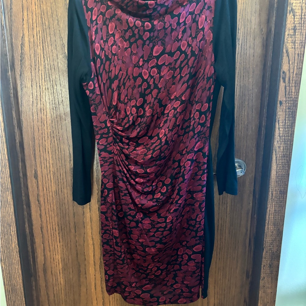 EUC DIANE VON FURSTENBURG Silk Burgundy Fuchsia Black “Kirby” Dress US 14